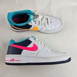 Nike Air Force 1 Low GS 7Y White Neon Pink Teal 90s Pack Youth Shoes Sneakers